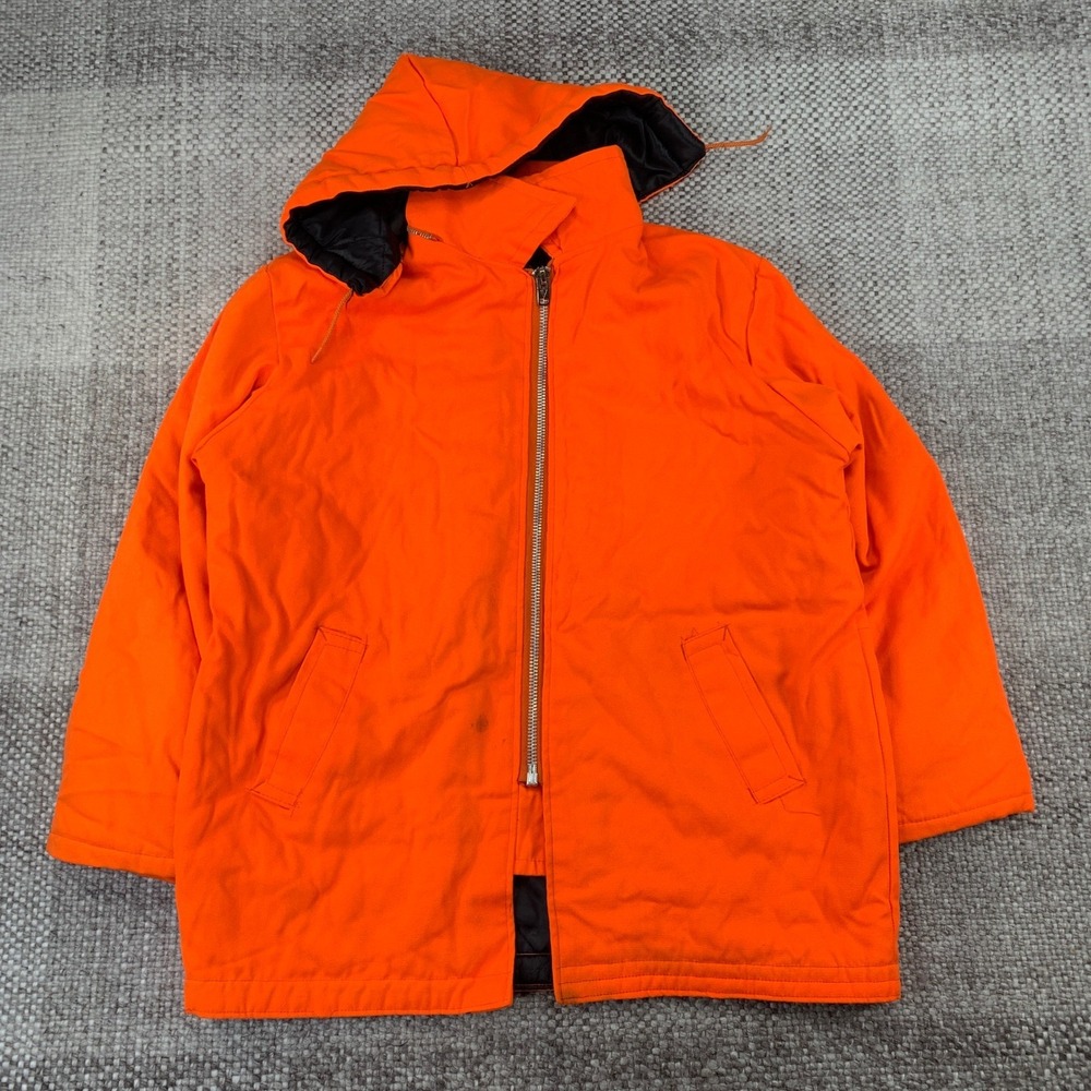 Hunting Jacket Mens XL Blaze Hunters Orange Quilted Canvas Detachable Hood